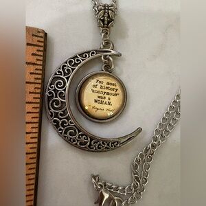 Silver Crescent Moon with Literary Quote Pendant Necklace